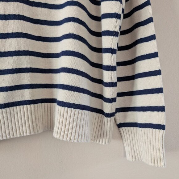St. John's Bay Navy White Stripe Sweater Brown Boucle Heart Cottagecore Size PXL - Picture 13 of 13